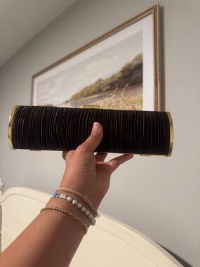 Dark Brown Leather Textured Clutch with Gold Trim